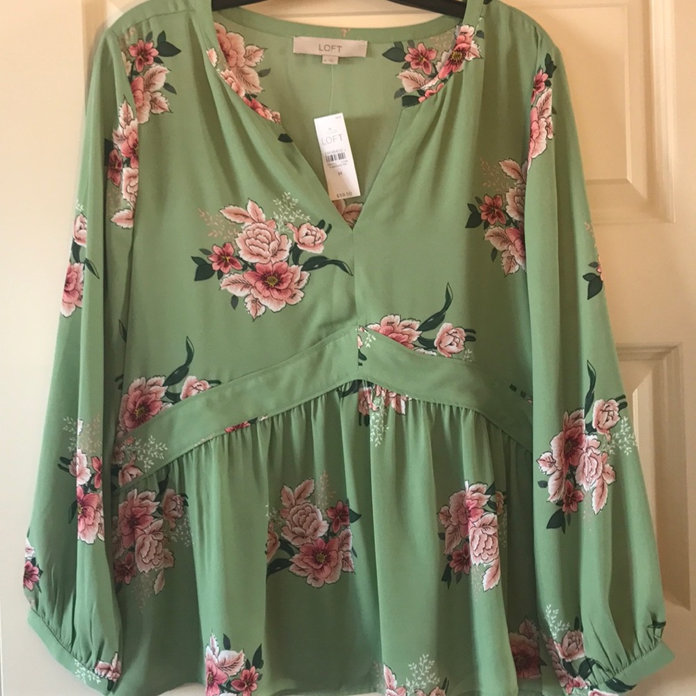 Green floral print blouse